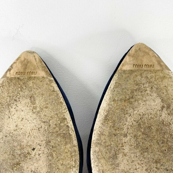 Miu Miu Ankle Boots Size 37.5 US 7.5 Booties Shoes Blue Velvet Embellished Heel - Picture 9 of 15